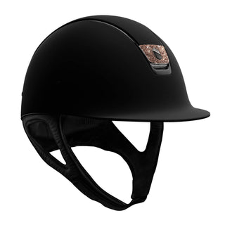 Samshield V1 Black Shadowmatt Riding Hat with Metallic Rose Crystal Fabric Blazon