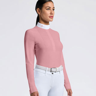 Cavalleria Toscana Perforated Bib Long Sleeve Show Shirt - Dusty Rose