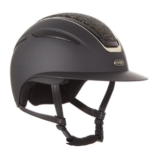 Evoke Callisto Wide Peak Riding Hat - Black/Gold Crystal