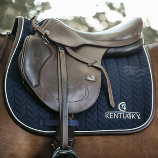 Kentucky Horsewear Fishbone Leather Logo Jumping Saddle Cloth - Navy