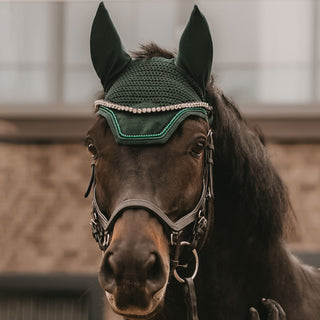 Kentucky Horsewear Wellington Velvet Pearls Fly Veil - Pine Green